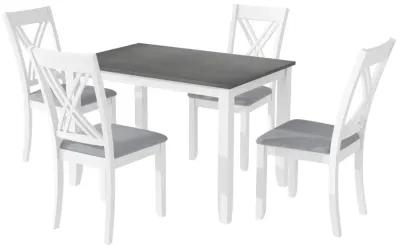 Rustic Minimalist Wood 5-Piece Dining Table Set With 4 Xback Chairs For Small Places