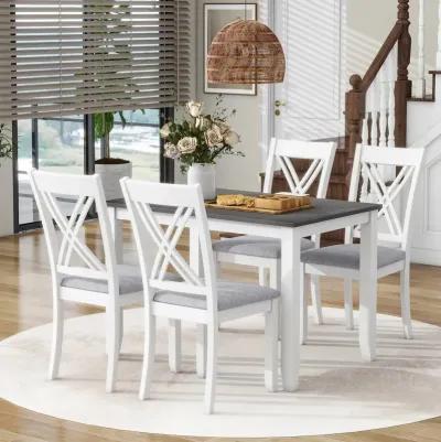 Rustic Minimalist Wood 5-Piece Dining Table Set With 4 Xback Chairs For Small Places