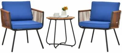 Hivvago 3 Pieces Patio Bistro Furniture Set with Armrest and Soft Cushions