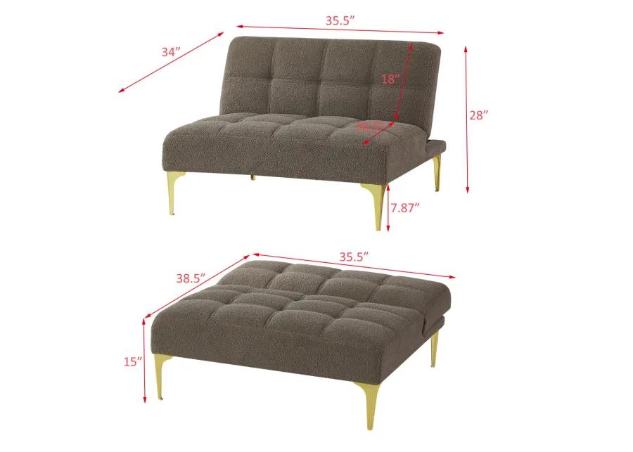 Convertible Sofa Bed Single Chair Futon With Gold Metal Legs Teddy Fabric (Taupe)