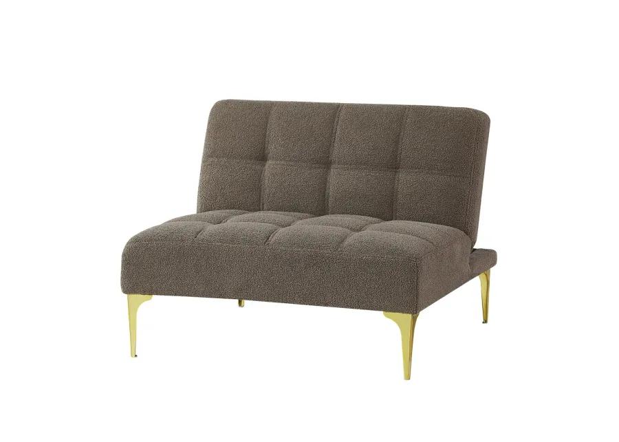 Convertible Sofa Bed Single Chair Futon With Gold Metal Legs Teddy Fabric (Taupe)