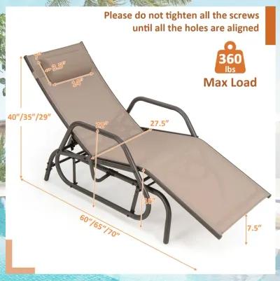 Outdoor Chaise Lounge Glider Chair with Armrests and Pillow