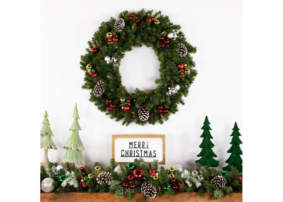 Pre-Lit Canadian Pine Artificial Christmas Wreath - 30-Inch  Multi Lights