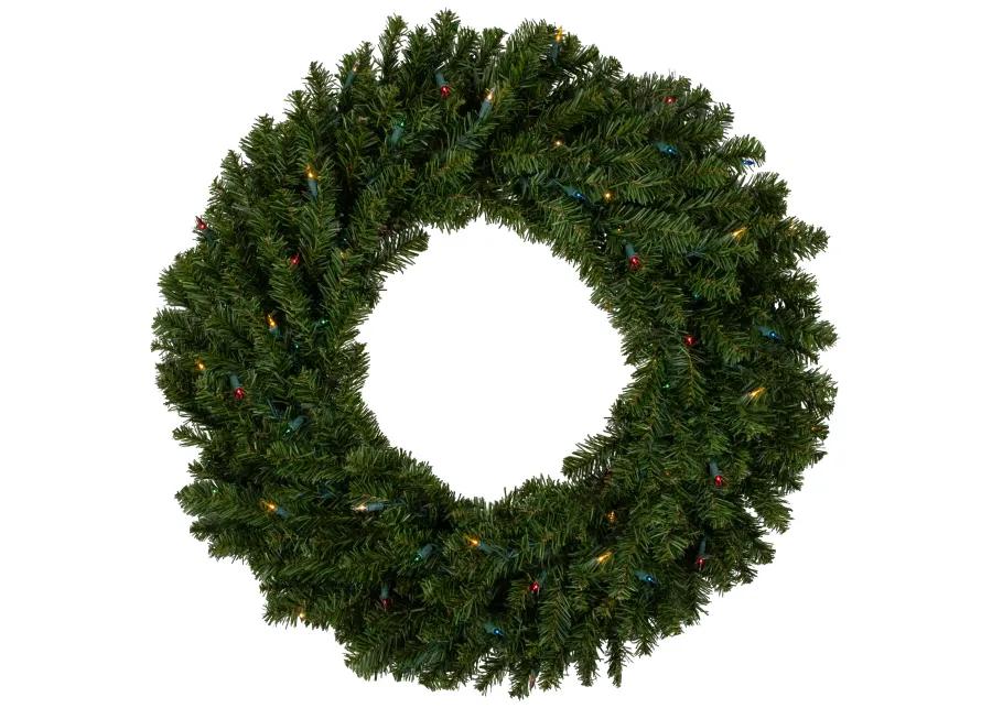 Pre-Lit Canadian Pine Artificial Christmas Wreath - 30-Inch  Multi Lights