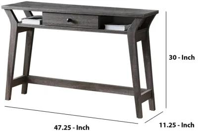 Wooden Desk With Drawer And Shelves, Distressed Gray-Benzara