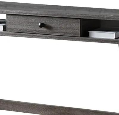 Wooden Desk With Drawer And Shelves, Distressed Gray-Benzara