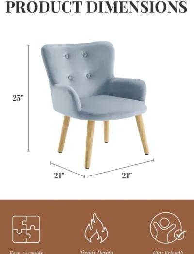 Astrid Kids Upholstered Accent Chair with Pine Legs, Ice Blue Velvet