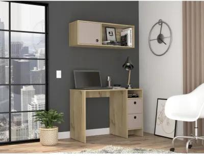 Eugene 2-Shelf 3-Drawer 2-Piece Office Set Light Oak And Taupe