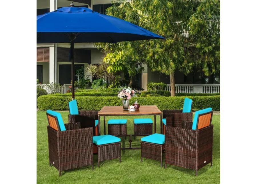 9 Pieces Patio Rattan Dining Cushioned Chairs Set