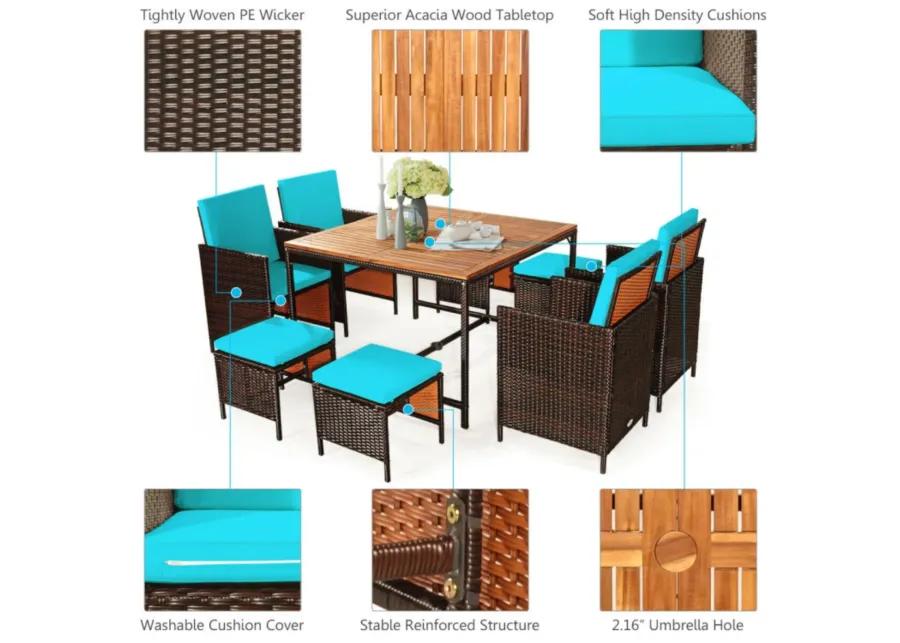 9 Pieces Patio Rattan Dining Cushioned Chairs Set