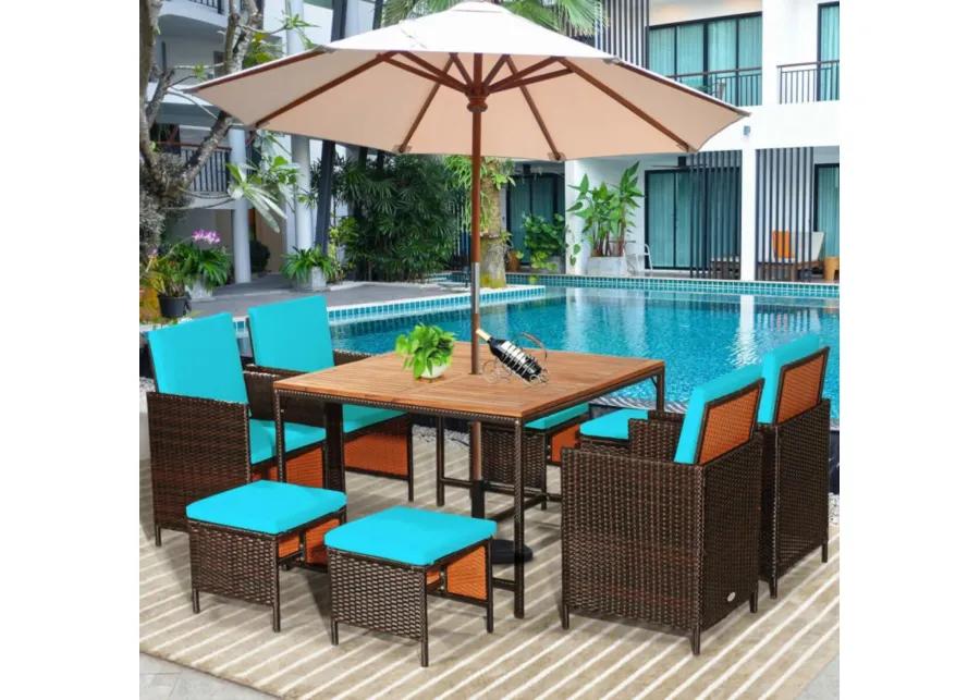 9 Pieces Patio Rattan Dining Cushioned Chairs Set