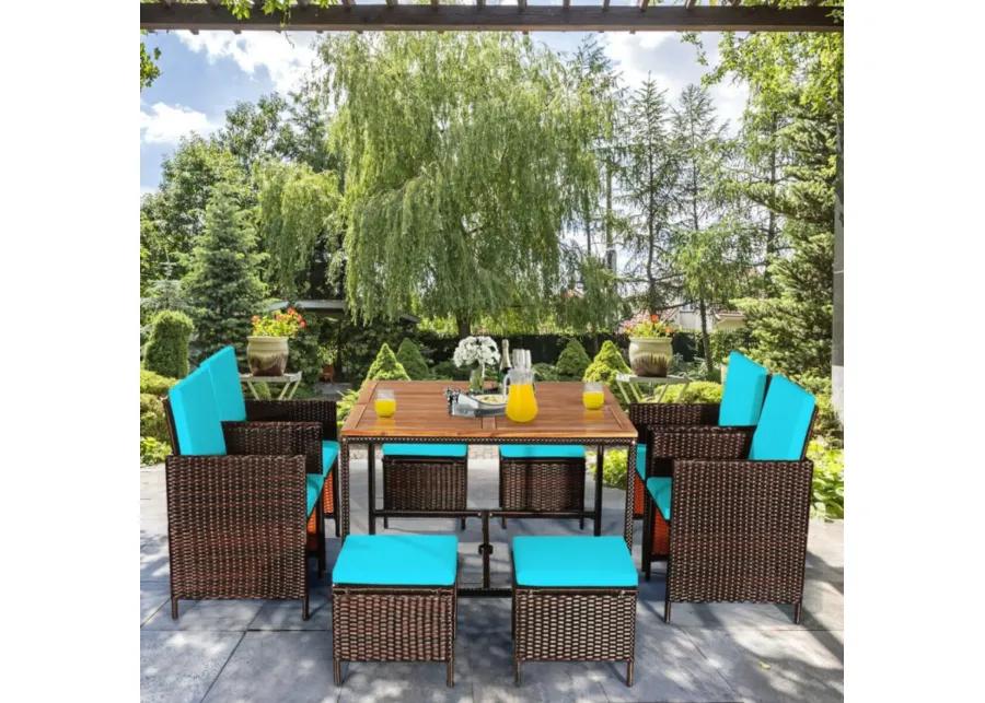 9 Pieces Patio Rattan Dining Cushioned Chairs Set