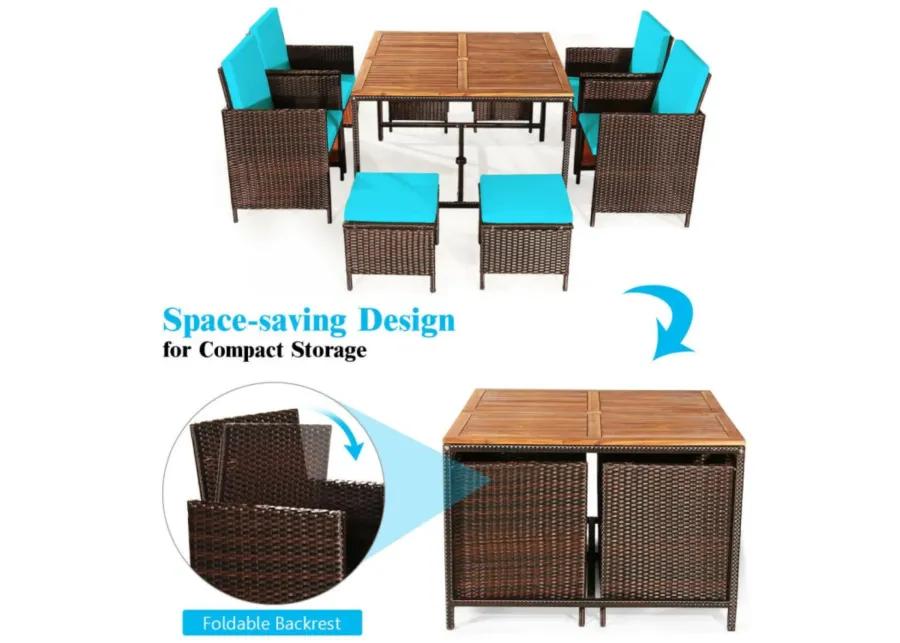 9 Pieces Patio Rattan Dining Cushioned Chairs Set