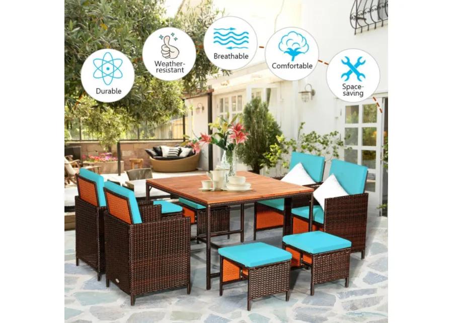 9 Pieces Patio Rattan Dining Cushioned Chairs Set