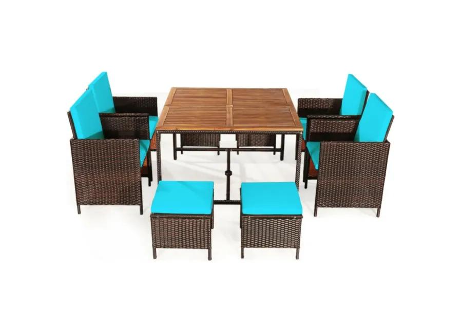 9 Pieces Patio Rattan Dining Cushioned Chairs Set