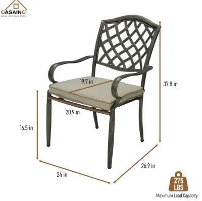 4-Piece Brown Cast Aluminum Outdoor Arm Dining Chair Patio Bistro Chairs with Cushion