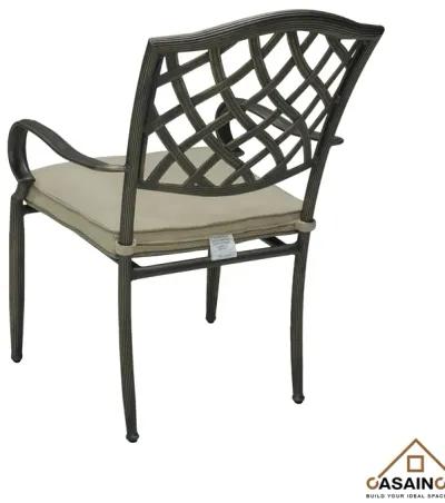 4-Piece Brown Cast Aluminum Outdoor Arm Dining Chair Patio Bistro Chairs with Cushion