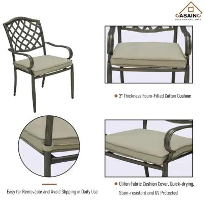 4-Piece Brown Cast Aluminum Outdoor Arm Dining Chair Patio Bistro Chairs with Cushion