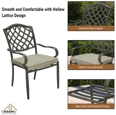 4-Piece Brown Cast Aluminum Outdoor Arm Dining Chair Patio Bistro Chairs with Cushion