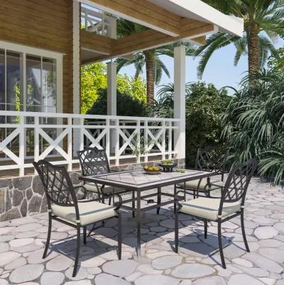 4-Piece Brown Cast Aluminum Outdoor Arm Dining Chair Patio Bistro Chairs with Cushion