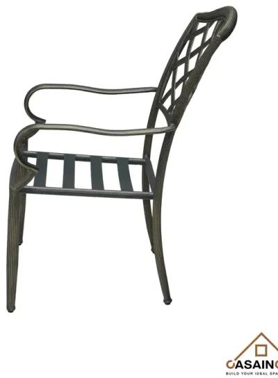 4-Piece Brown Cast Aluminum Outdoor Arm Dining Chair Patio Bistro Chairs with Cushion