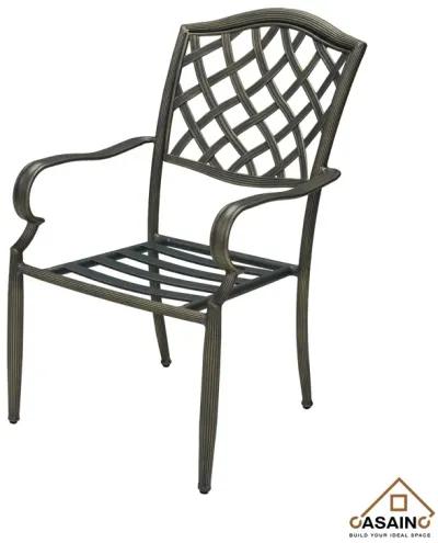 4-Piece Brown Cast Aluminum Outdoor Arm Dining Chair Patio Bistro Chairs with Cushion