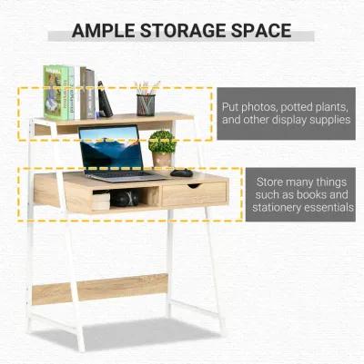 Natural Space Saver: Compact Office Desk with Drawers and Shelves