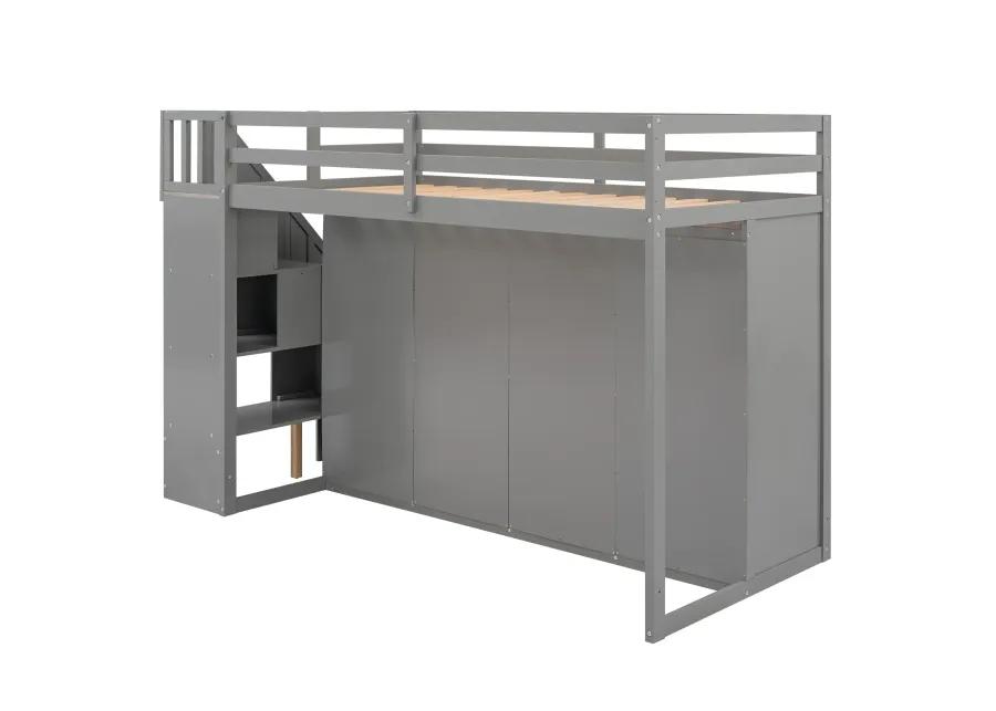 Merax Functional Loft Bed with Wardrobe