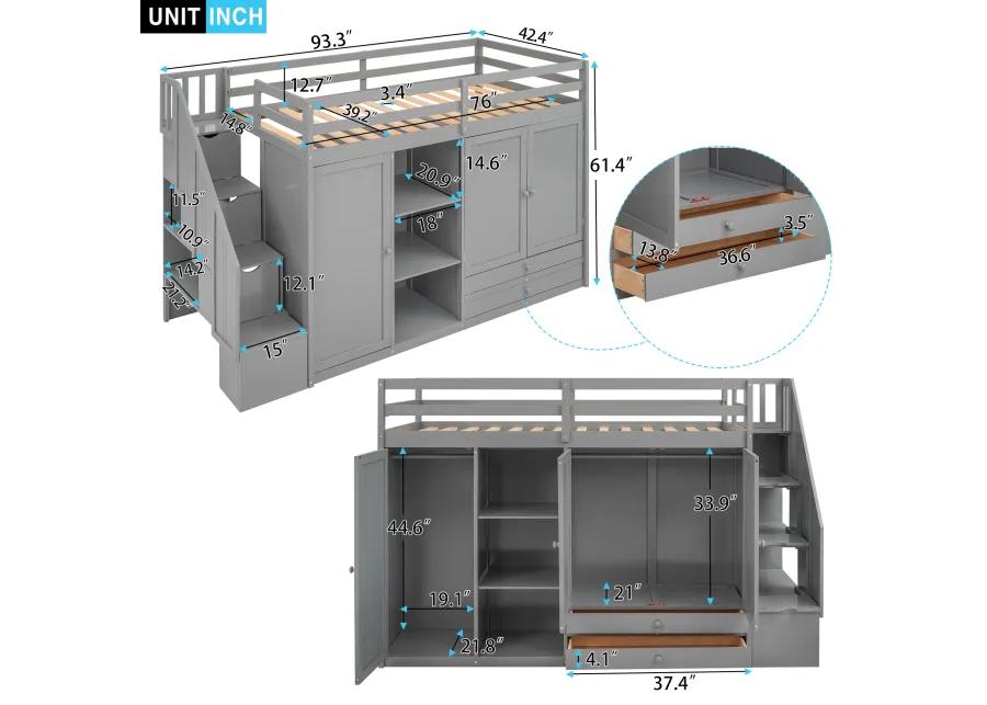 Merax Functional Loft Bed with Wardrobe