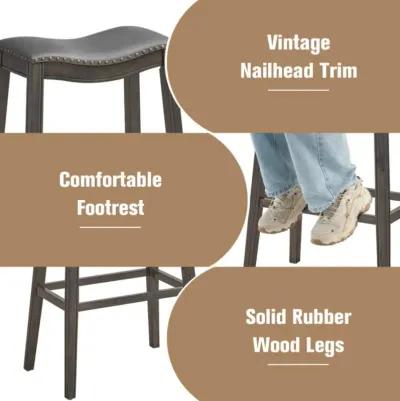 Hivvago 29 Inch Set of 2 Backless Wood Nailhead Barstools with PVC Leather Seat