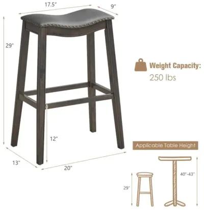 Hivvago 29 Inch Set of 2 Backless Wood Nailhead Barstools with PVC Leather Seat