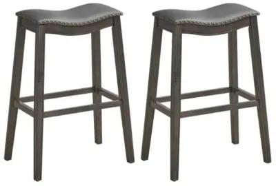 Hivvago 29 Inch Set of 2 Backless Wood Nailhead Barstools with PVC Leather Seat