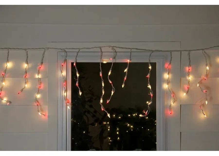 50 Red and Clear Mini Icicle Christmas Lights - 2.5 ft White Wire