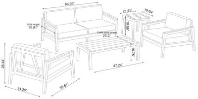 Rhodes 4 Seater Chat Set with Coffee Table Side Table