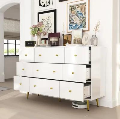 White Mirror Finished Wooden 9-Drawer 55.1 in Width, Chest of Drawers, Dresser, Modern European Style