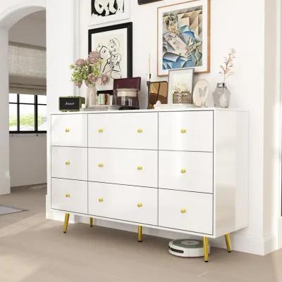 White Mirror Finished Wooden 9-Drawer 55.1 in Width, Chest of Drawers, Dresser, Modern European Style