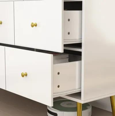 White Mirror Finished Wooden 9-Drawer 55.1 in Width, Chest of Drawers, Dresser, Modern European Style