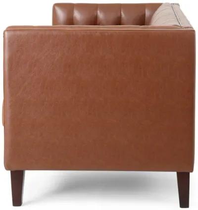 Ember Sofa with Chesterfield Tufted Brown Faux Leather Upholstery