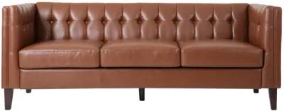 Ember Sofa with Chesterfield Tufted Brown Faux Leather Upholstery