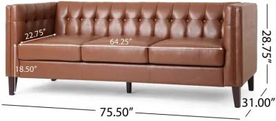 Ember Sofa with Chesterfield Tufted Brown Faux Leather Upholstery