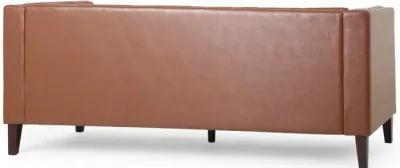 Ember Sofa with Chesterfield Tufted Brown Faux Leather Upholstery