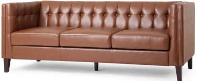 Ember Sofa with Chesterfield Tufted Brown Faux Leather Upholstery