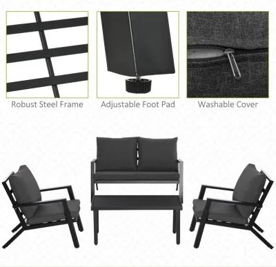 Black Backyard Chat: 4-Piece Patio Set with Cushioned Seating