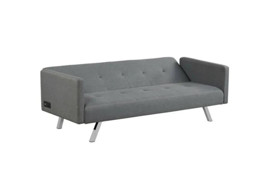 3 Seat Convertible Linen Fabric Futon Sofa with USB and Power Strip-Gray