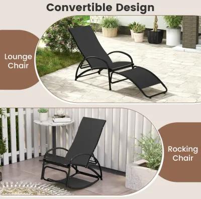 2-in-1 Outdoor Rocking Chair with 4-Position Adjustable Backrest for Patio Porch Poolside