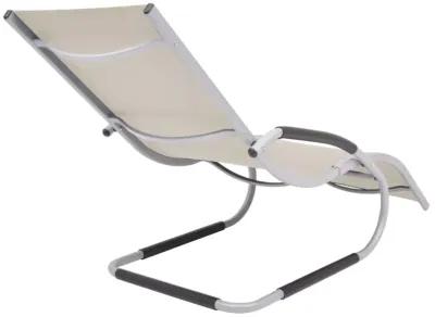 vidaXL Ergonomic Sun Lounger with Pillow | Outdoor Cream & Gray Patio Chair | Textilene Fabric, Aluminum Frame | Weather & Corrosion Resistant | Easy Assembly