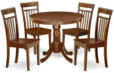 5Pc Rounded 36 Inch Dining Room Table And 4 Wood Seat Dining Chairs