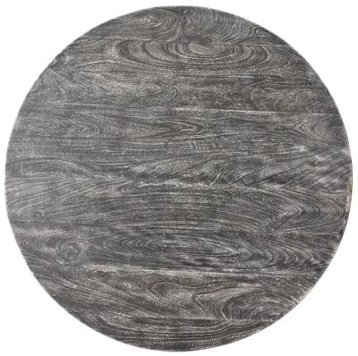 Arthur 36 Inch Farmhouse Style Handcrafted Mango Wood Coffee Table, Round Drum Shape, Sandblasted Black - Benzara