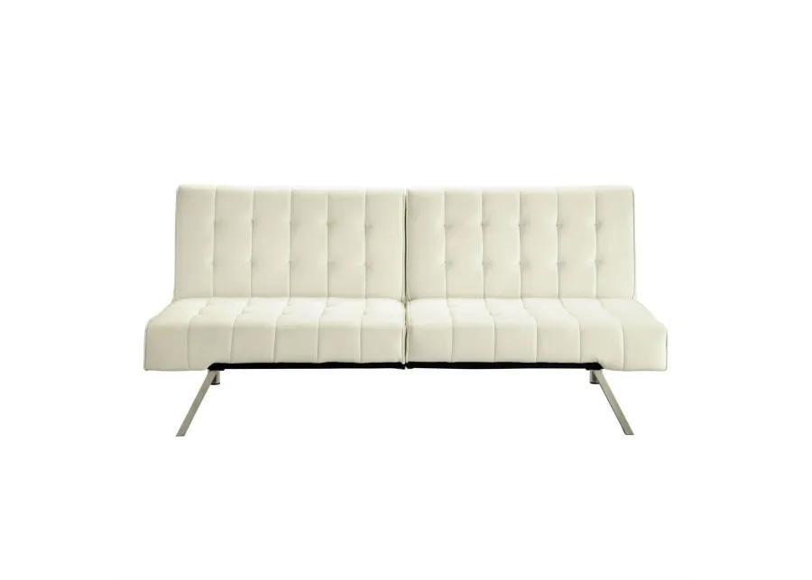 Split back Modern Futon Style Sleeper Sofa Bed in Vanilla Faux Leather