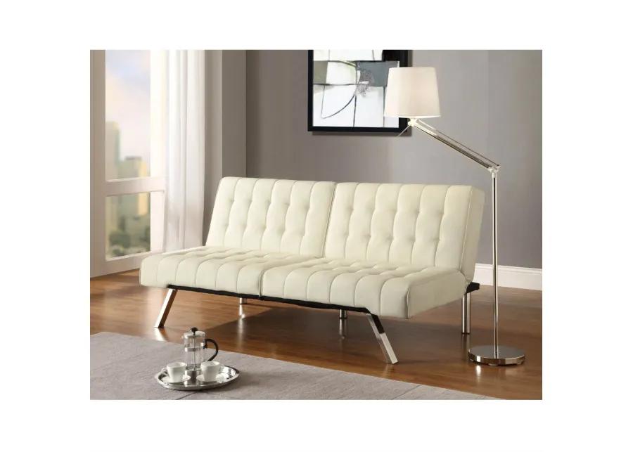 Split back Modern Futon Style Sleeper Sofa Bed in Vanilla Faux Leather